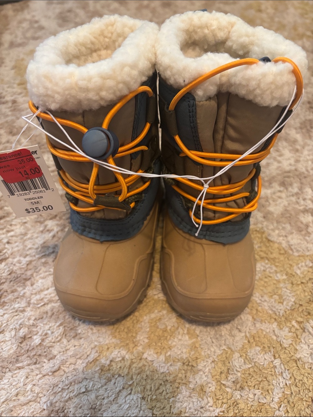 Falls Creek Kids Tan and Orange Winter Boots